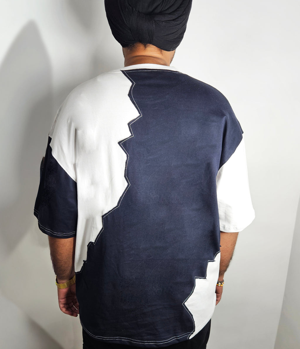 WONDER ORIGNALS : WHITE RIB EDITION WHITE AND NAVY OVERSIZED TSHIRT PREMIUM COTTON