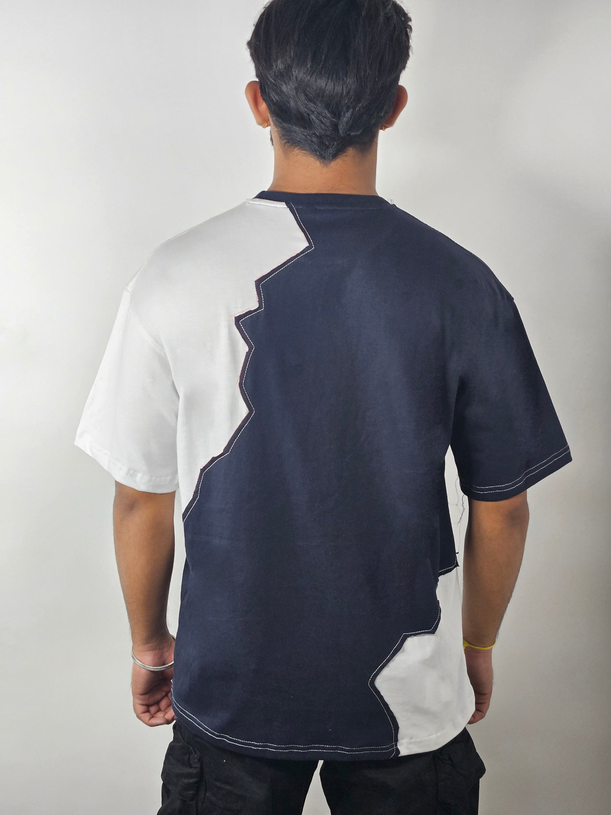 WONDER ORIGNALS :  NAVY RIB EDITION WHITE AND NAVY OVERSIZED TSHIRT PREMIUM COTTON