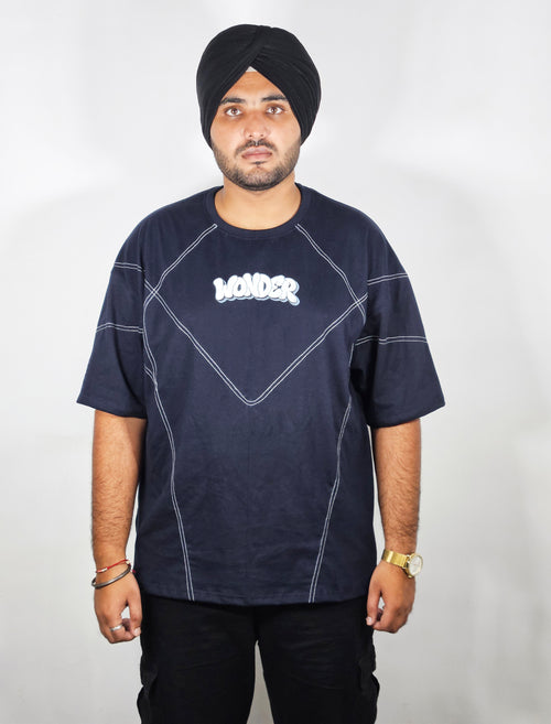WONDER ORIGNALS : GEOMETRIC FLOW NAVY OVERSIZED TSHIRT PREMIUM COTTON