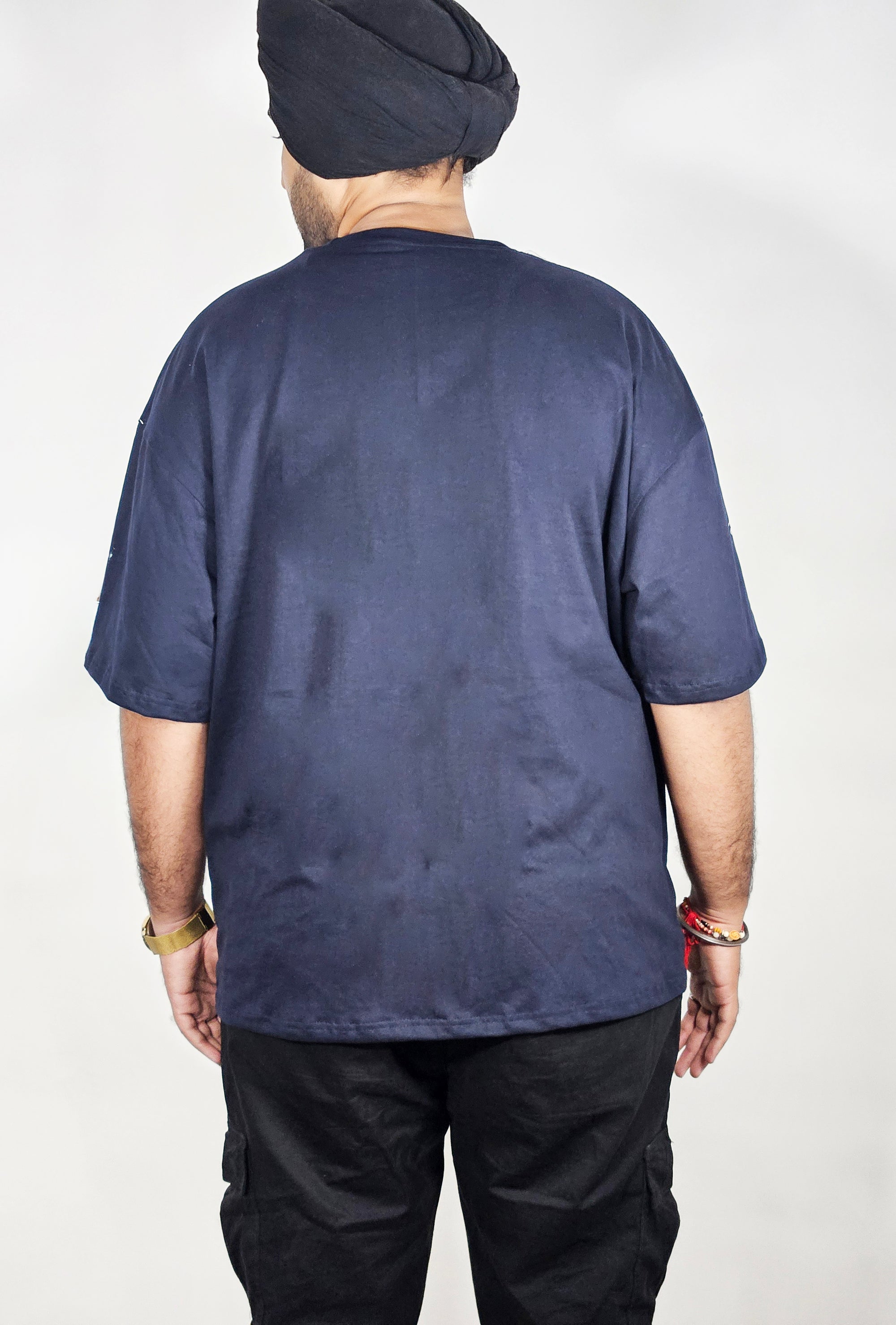 WONDER ORIGNALS : GEOMETRIC FLOW NAVY OVERSIZED TSHIRT PREMIUM COTTON