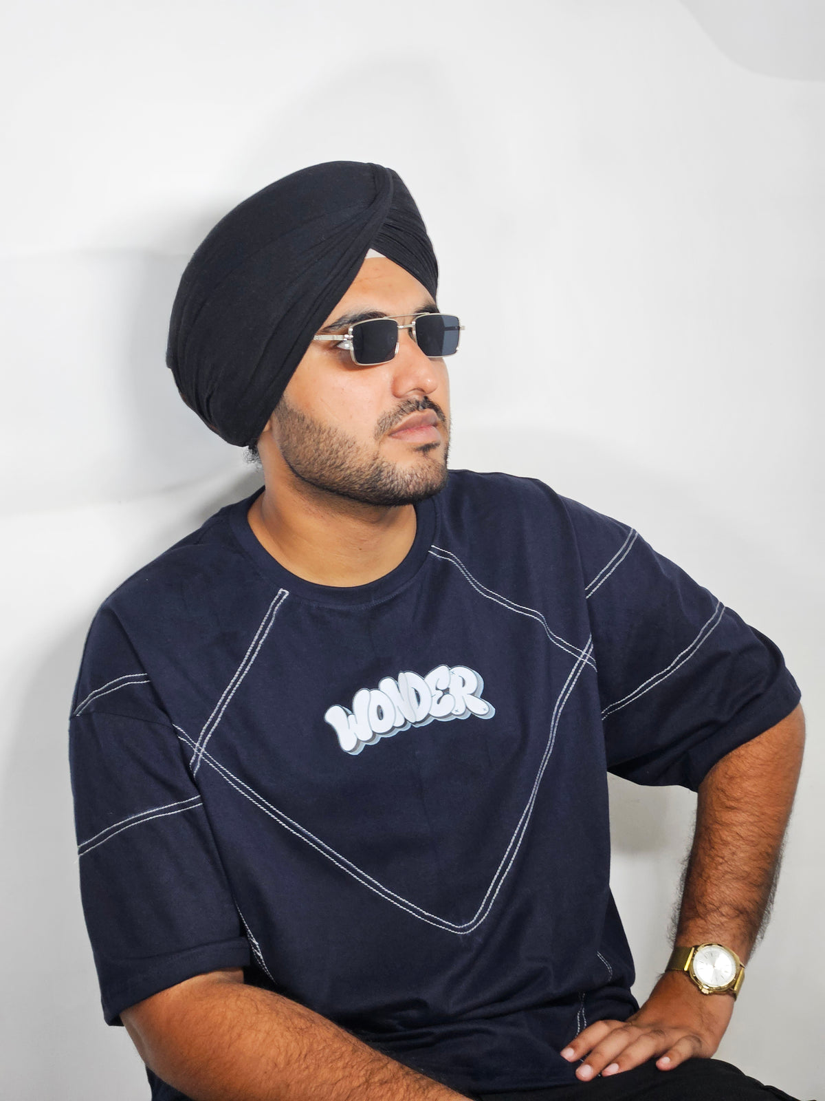 WONDER ORIGNALS : GEOMETRIC FLOW NAVY OVERSIZED TSHIRT PREMIUM COTTON