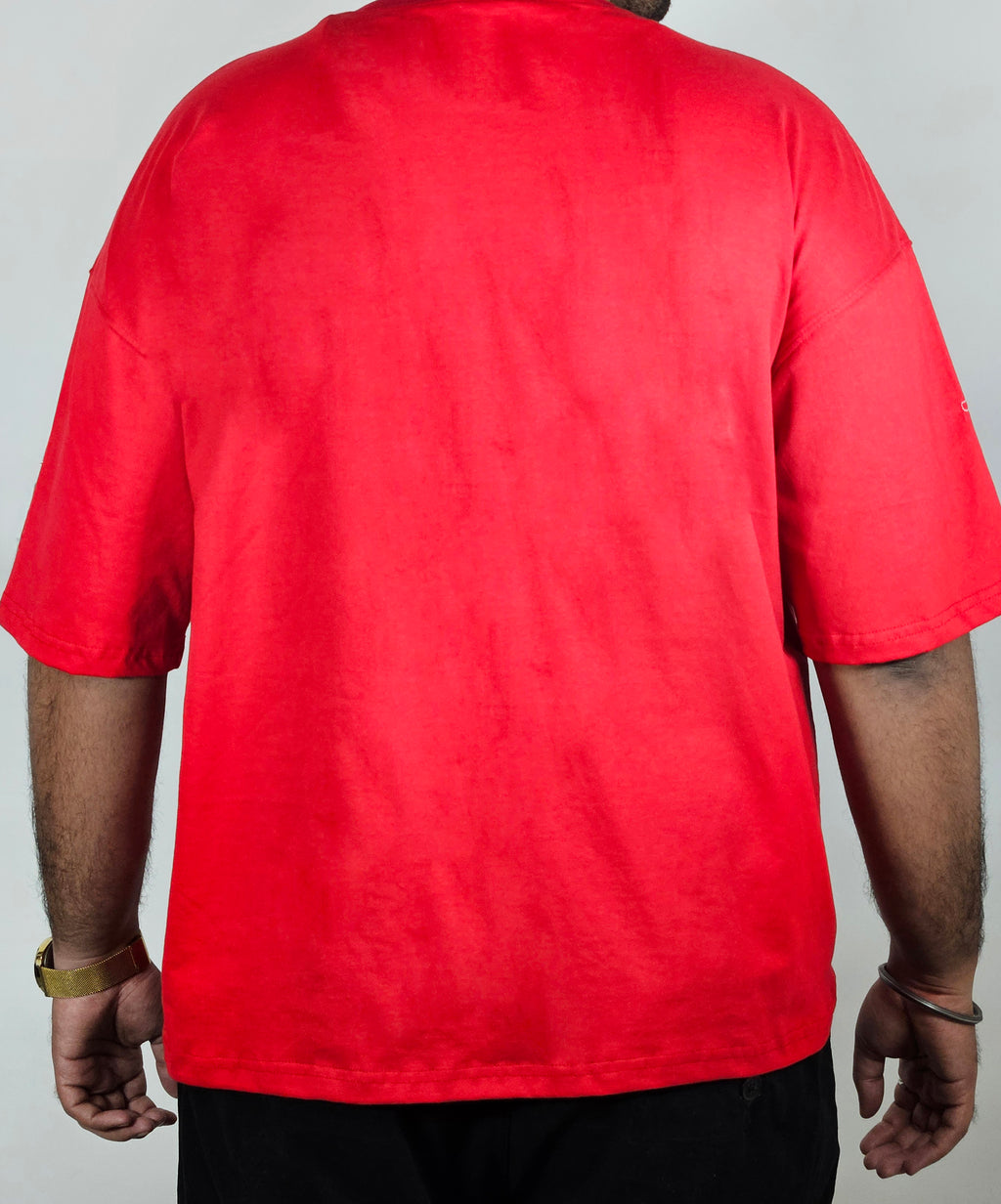WONDER ORIGNALS : GEOMETRIC FLOW RED OVERSIZED TSHIRT PREMIUM COTTON