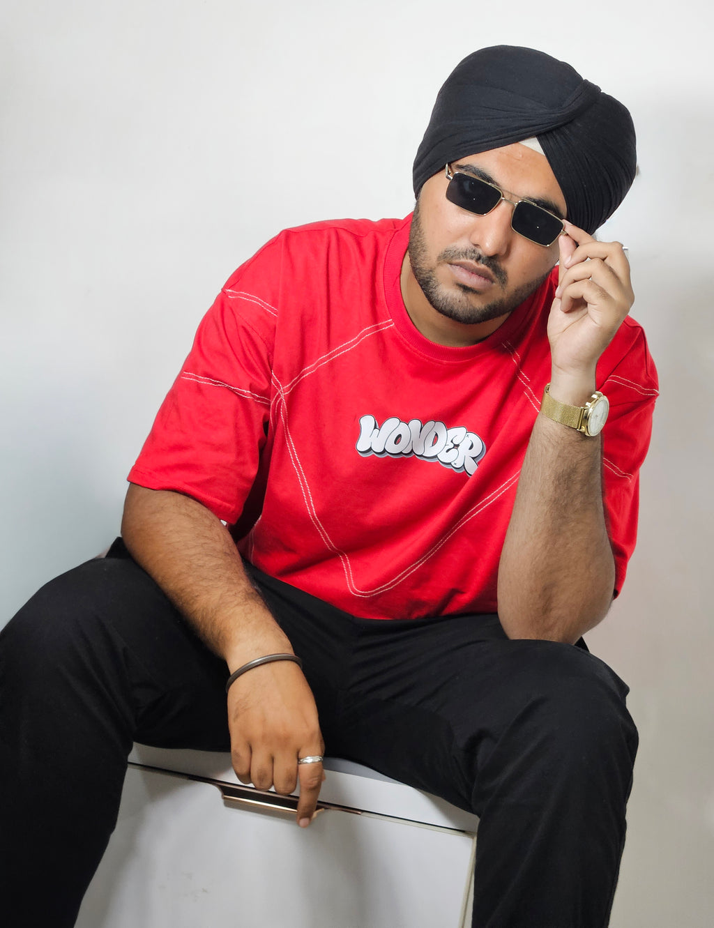 WONDER ORIGNALS : GEOMETRIC FLOW RED OVERSIZED TSHIRT PREMIUM COTTON