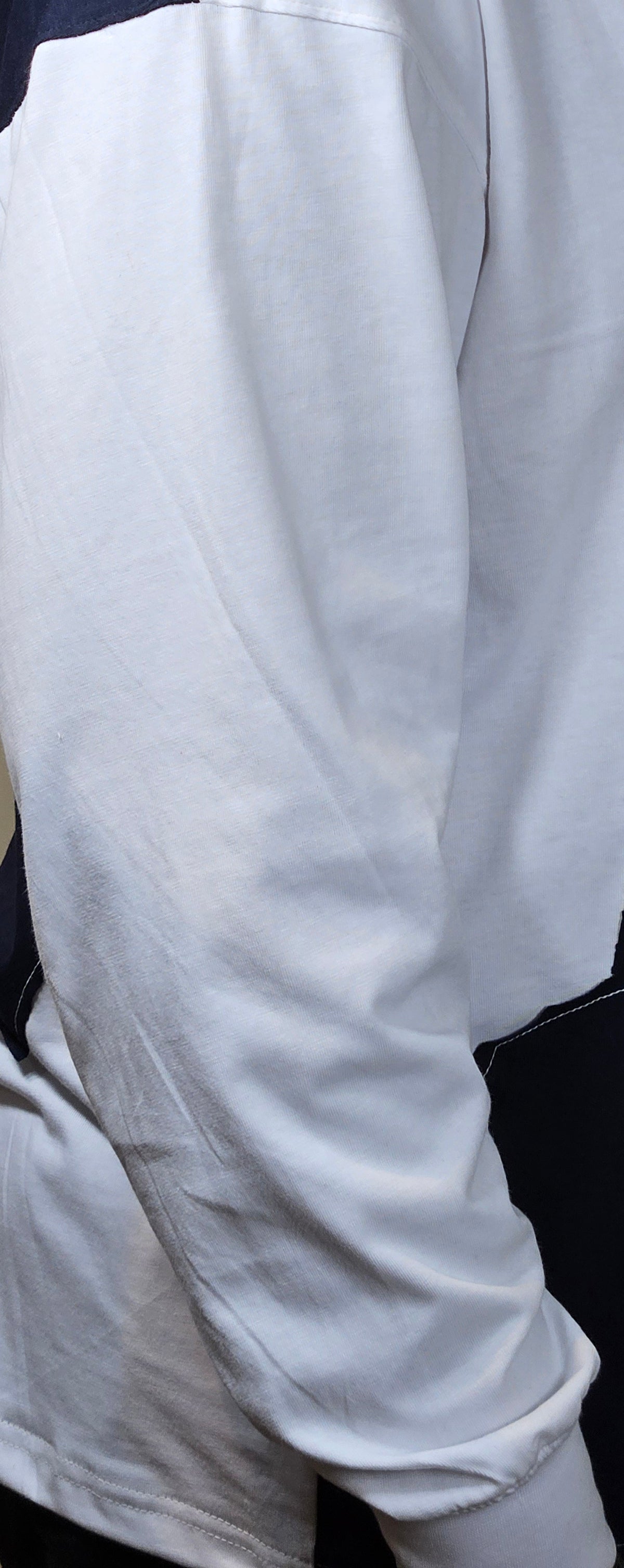 WONDER ORIGNALS : WHITE RIB EDITION WHITE AND NAVY OVERSIZED FULL SLEEVE TSHIRT PREMIUM COTTON