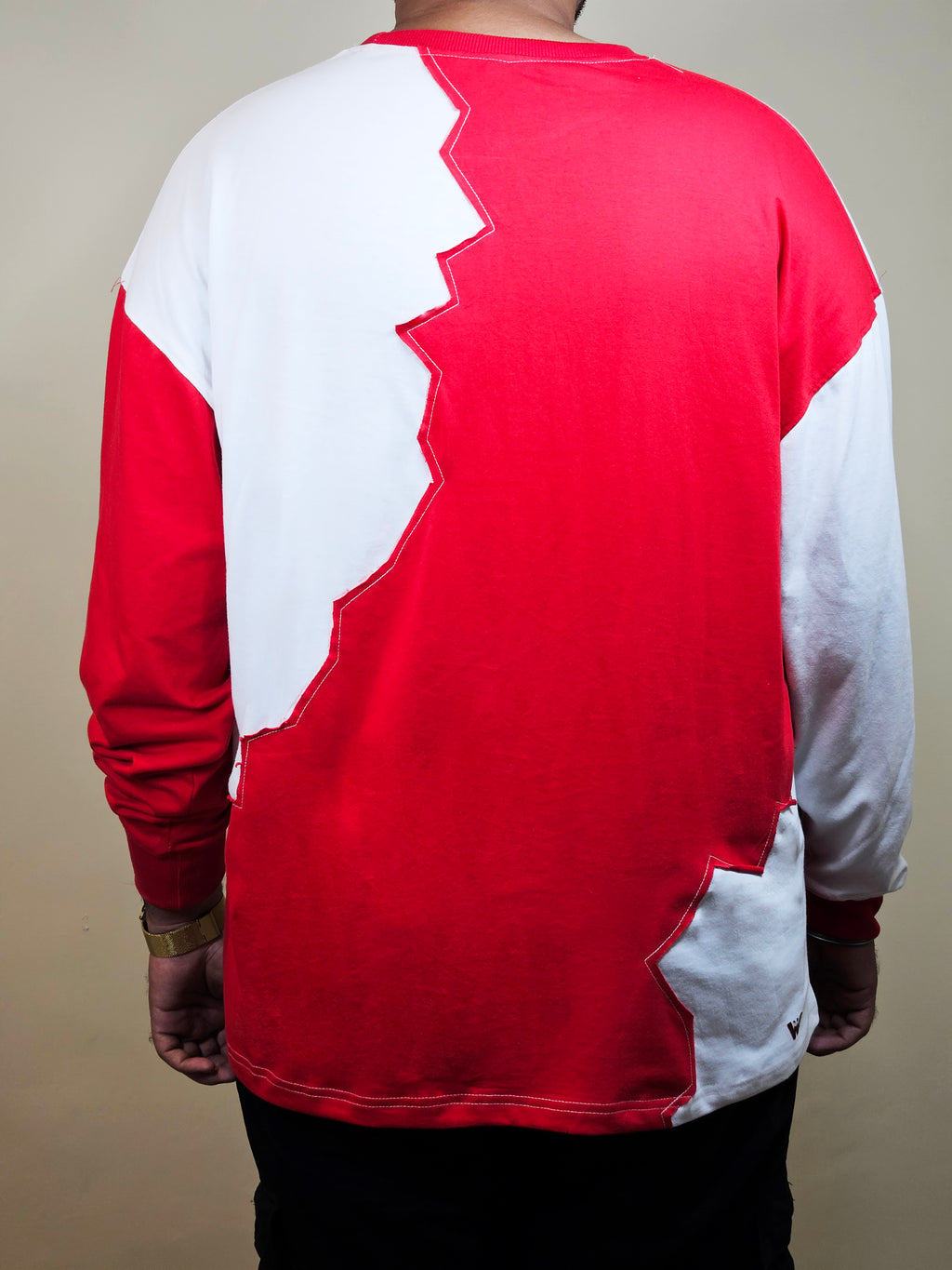 WONDER ORIGNALS : RED RIB EDITION WHITE AND RED OVERSIZED FULL SLEEVE TSHIRT PREMIUM COTTON
