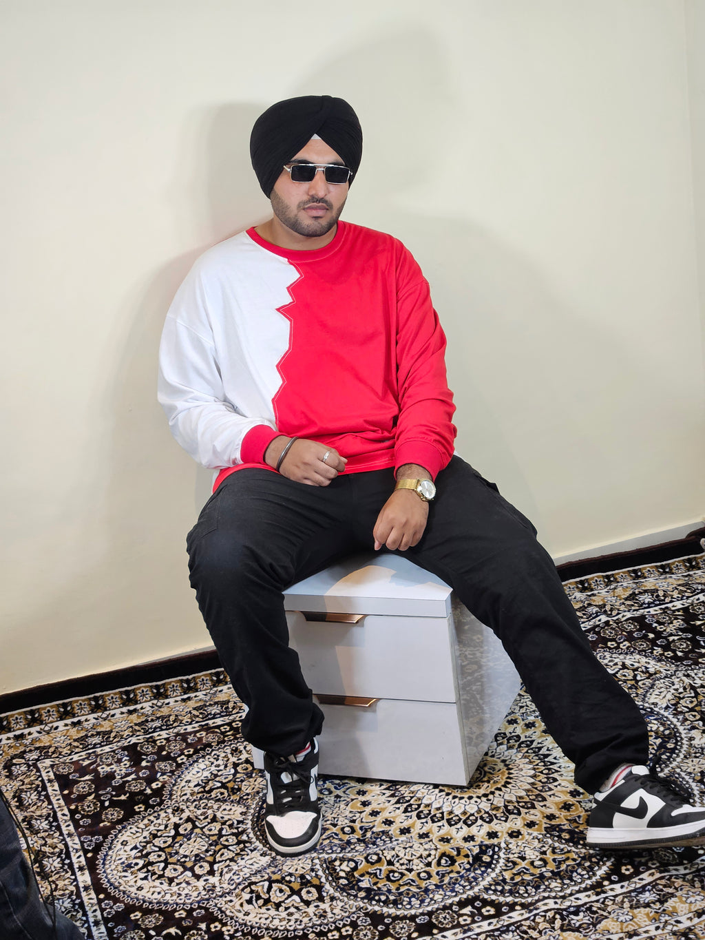 WONDER ORIGNALS : RED RIB EDITION WHITE AND RED OVERSIZED FULL SLEEVE TSHIRT PREMIUM COTTON