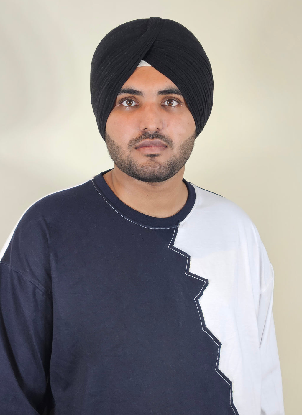 WONDER ORIGNALS : WHITE RIB EDITION WHITE AND NAVY OVERSIZED FULL SLEEVE TSHIRT PREMIUM COTTON